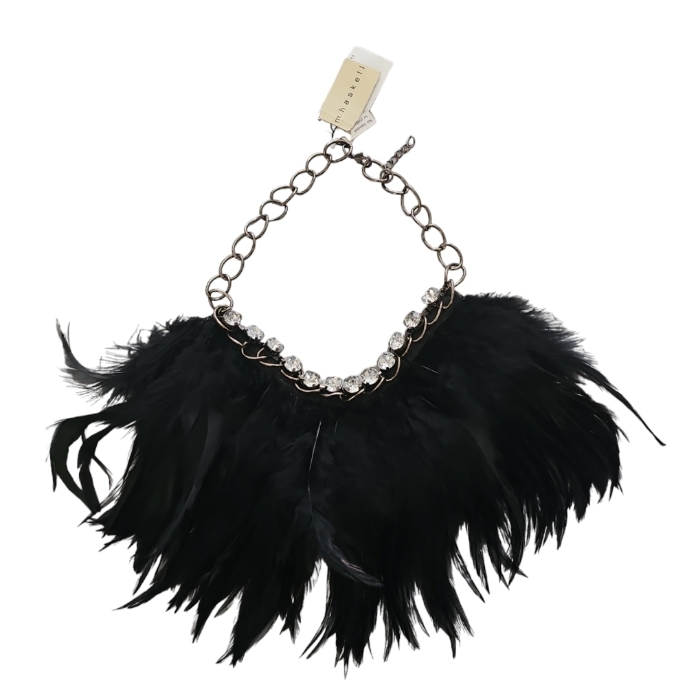 Miriam Haskell Black feather crystal necklace, NWT
